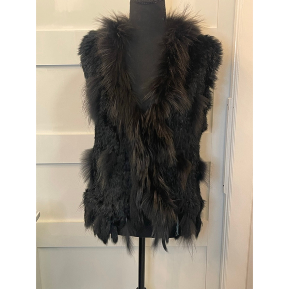 Tourance Jackets & Blazers - Tourance Genuine Rabbit Fur Vest w/ Long Hair Fur Trim Black Size M